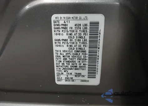 2011 Nissan Rogue S from USA, damaged, VIN JN8AS5MV1BW677001